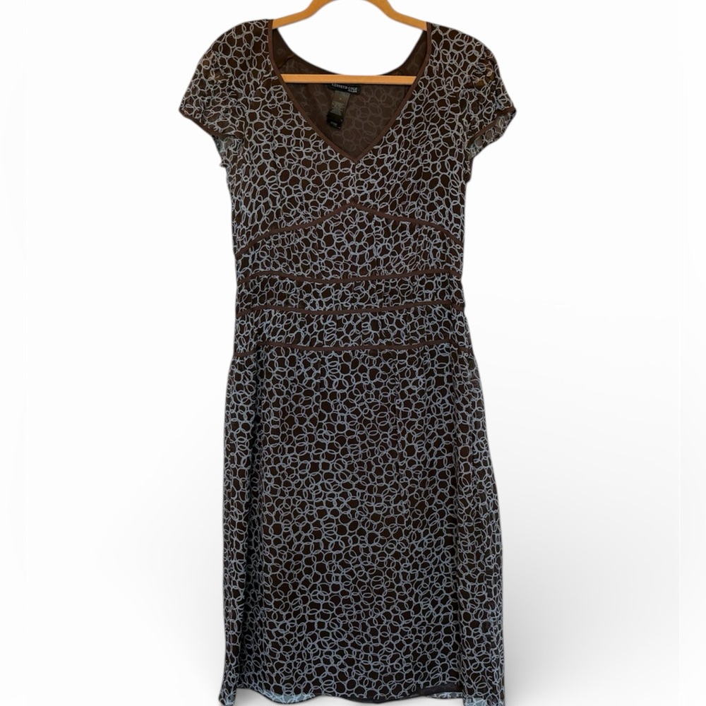 Kenneth Cole Dark Brown Blue Milk Maid Dress Abstract Womens 6